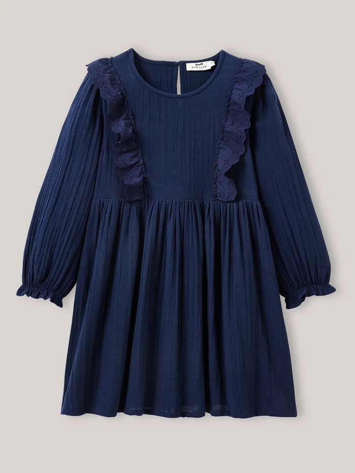 Girls Cyrillus Clothing Cotton Gauze Dress Marine