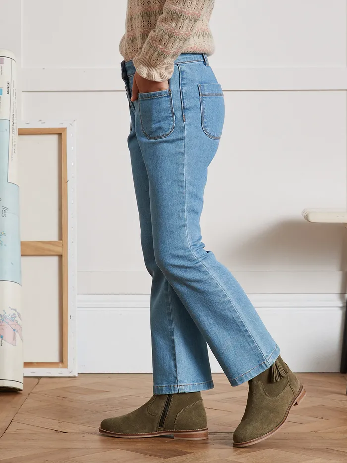 Girls Cyrillus Clothing Flared Denim Trousers Denim Stone
