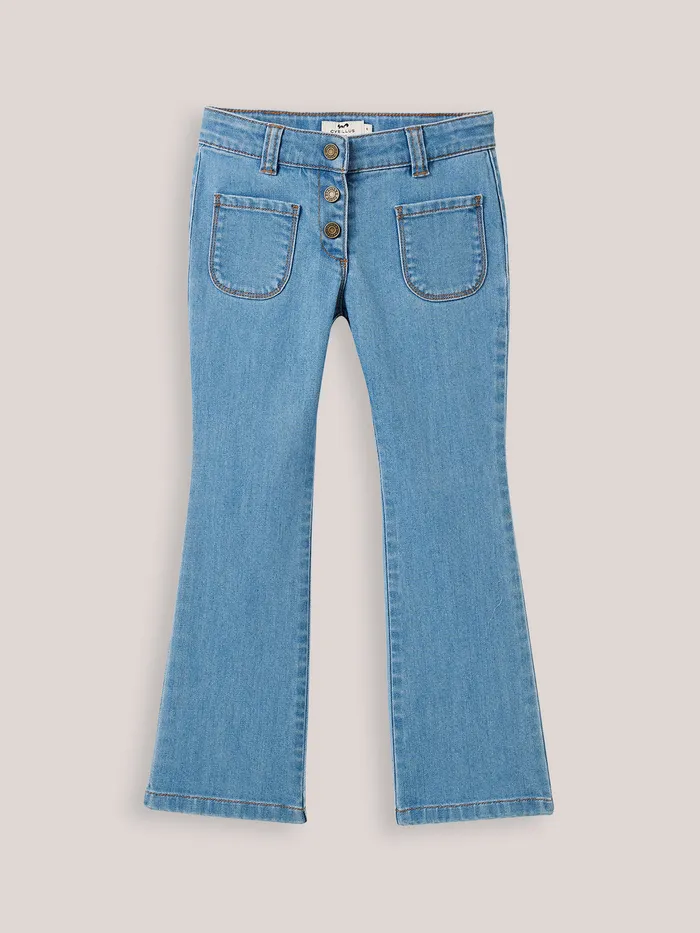 Girls Cyrillus Clothing Flared Denim Trousers Denim Stone