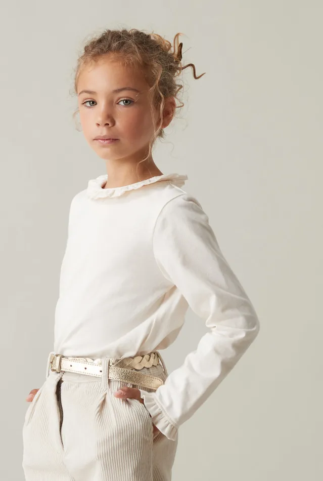 Girls Cyrillus Clothing Organic Cotton TShirt With High Neckline Ecru