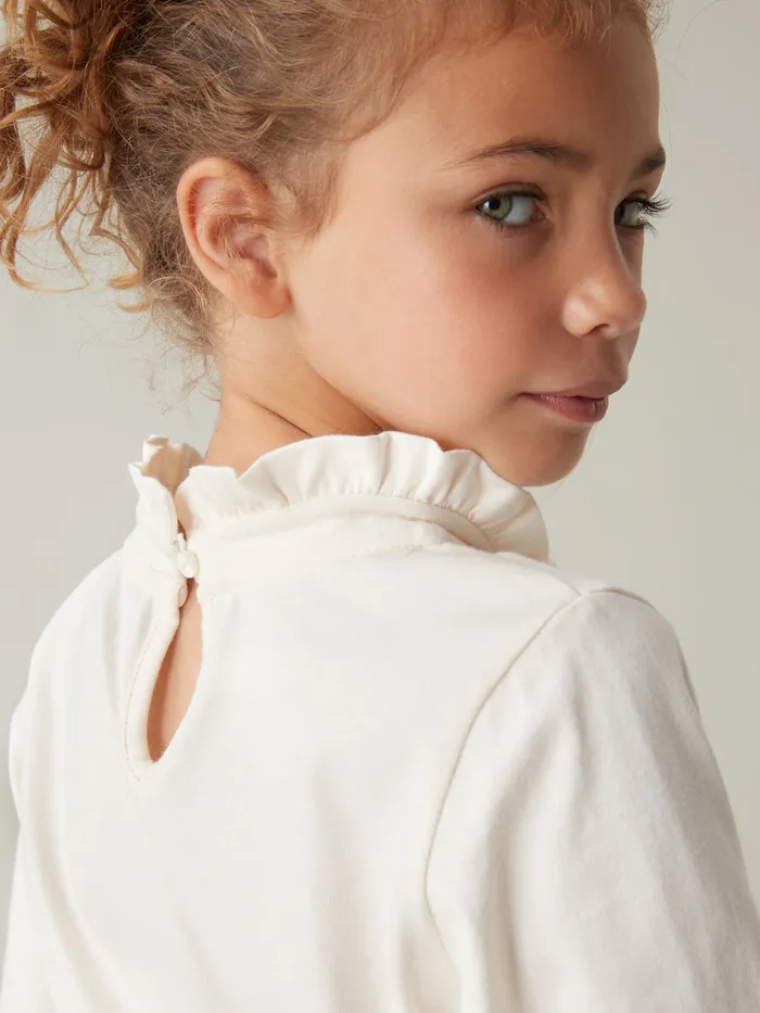 Girls Cyrillus Clothing Organic Cotton TShirt With High Neckline Ecru
