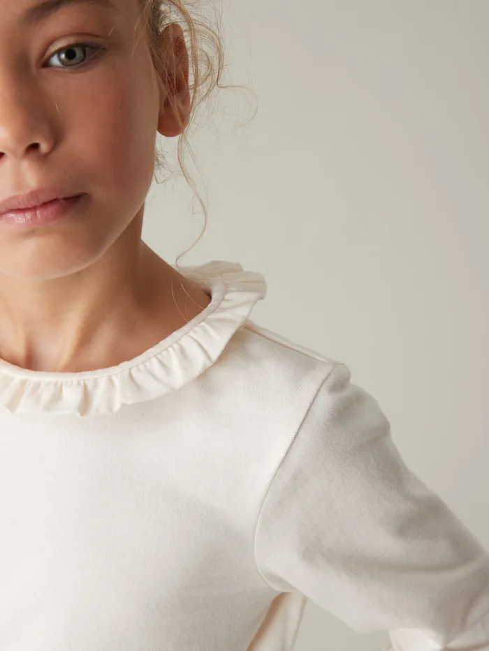 Girls Cyrillus Clothing Organic Cotton TShirt With High Neckline Ecru