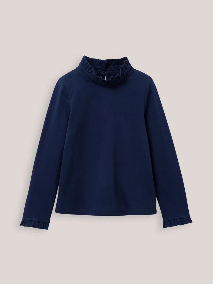 Girls Cyrillus Clothing Organic Cotton TShirt With High Neckline Marine