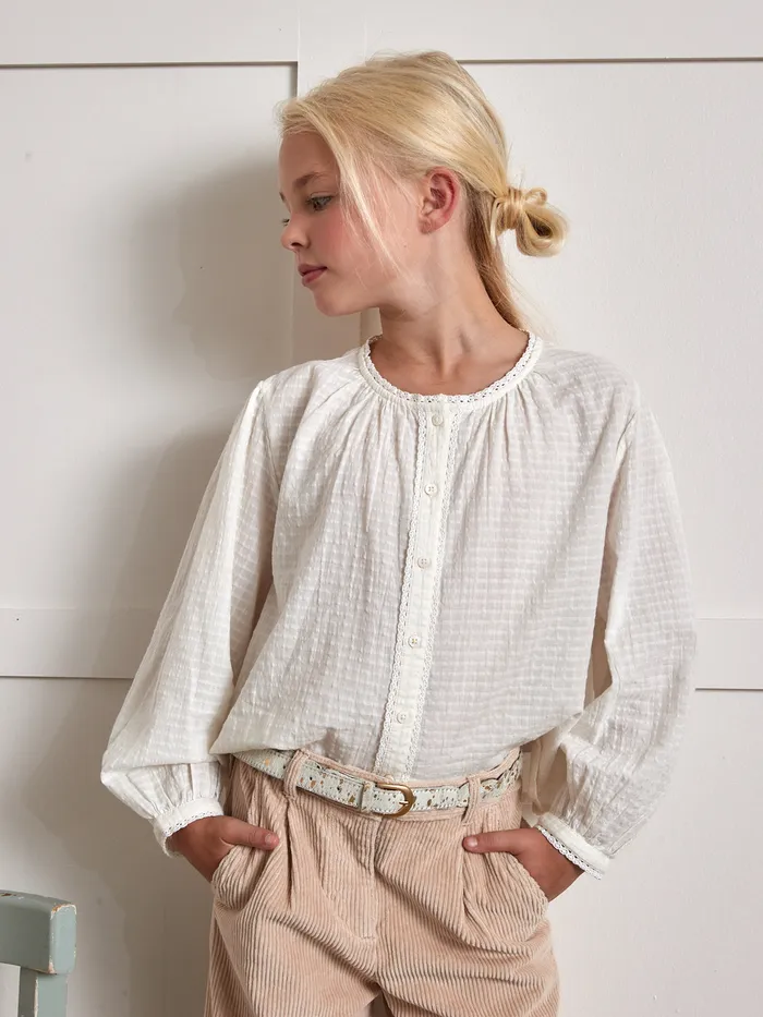 Girls Cyrillus Clothing Seersucker Shirt Ecru