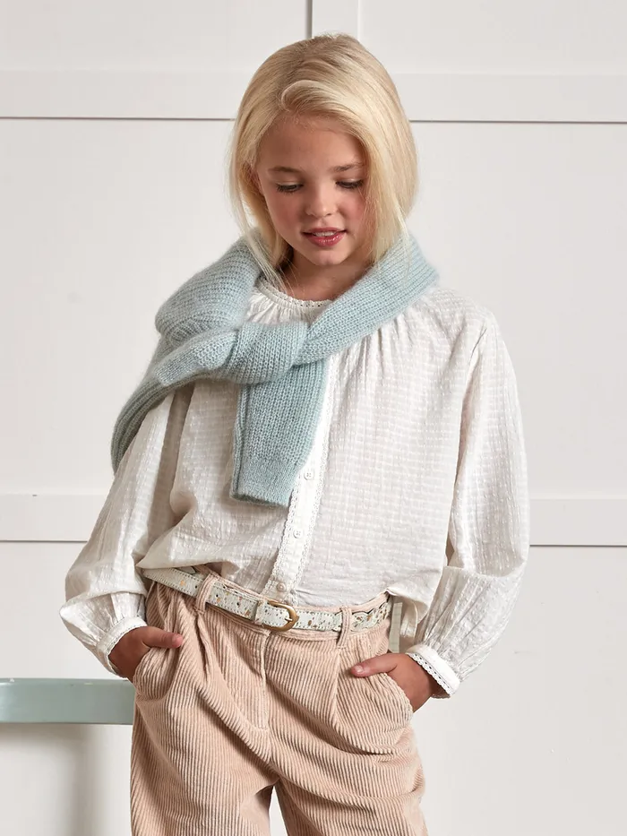 Girls Cyrillus Clothing Seersucker Shirt Ecru