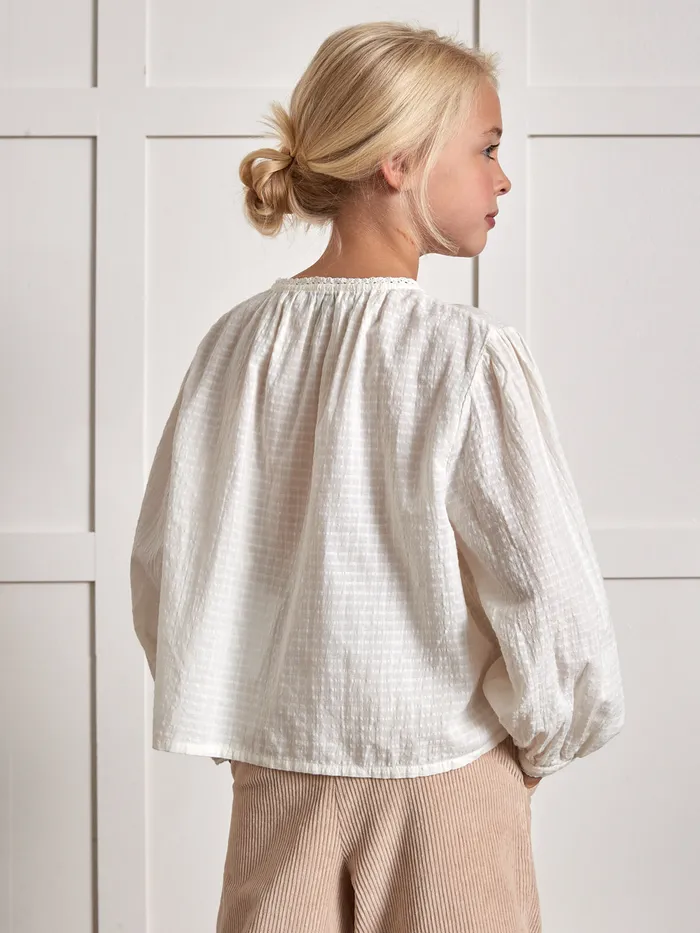 Girls Cyrillus Clothing Seersucker Shirt Ecru