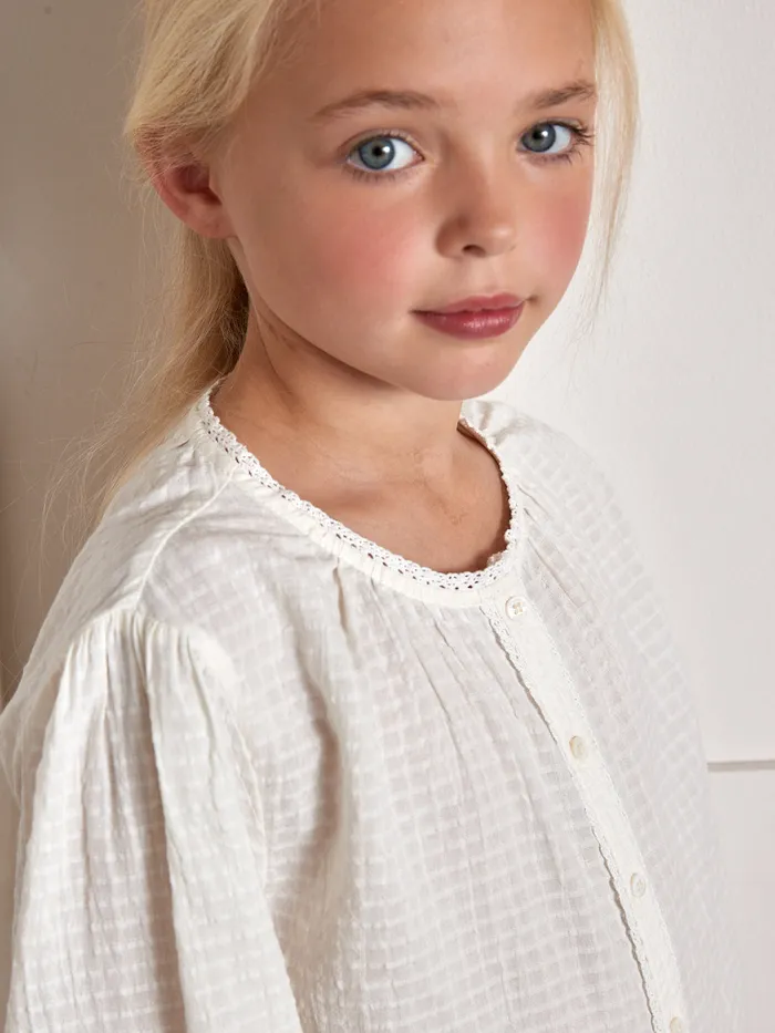 Girls Cyrillus Clothing Seersucker Shirt Ecru