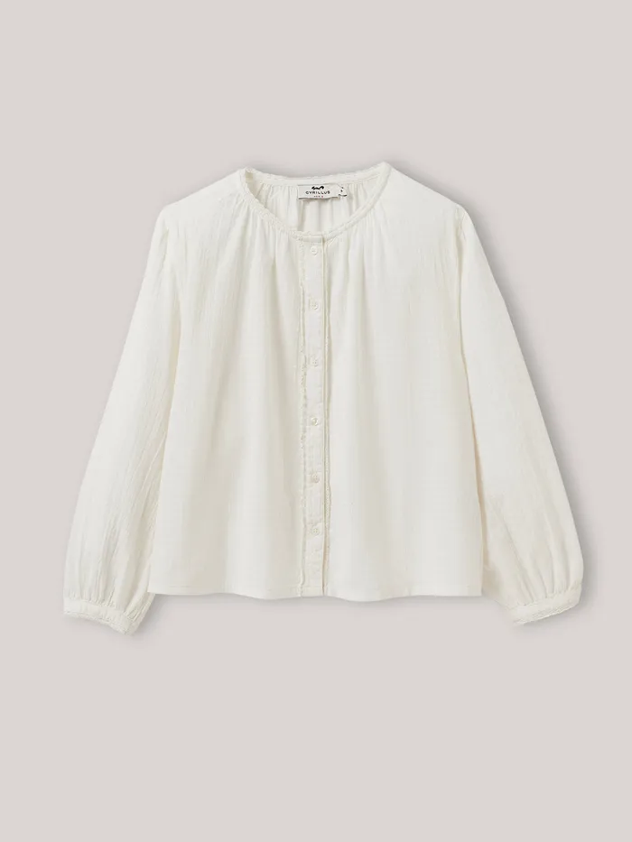 Girls Cyrillus Clothing Seersucker Shirt Ecru