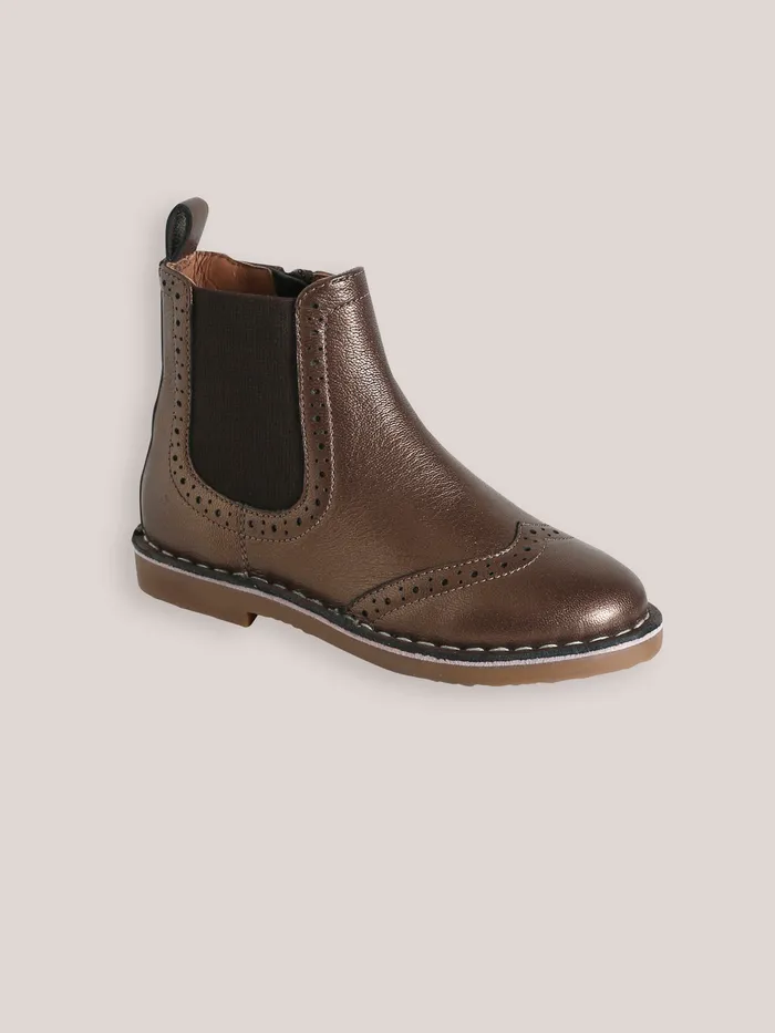 Girls Cyrillus Shoes Leather Ankle Boots With PucnhHole Toe Mordore