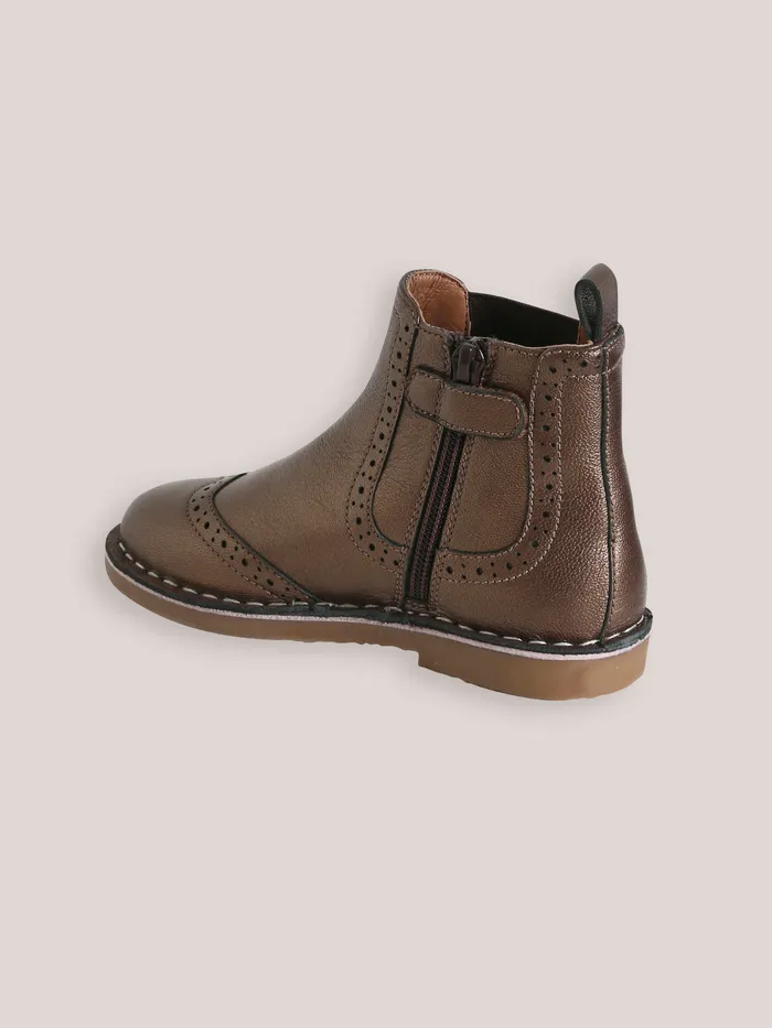 Girls Cyrillus Shoes Leather Ankle Boots With PucnhHole Toe Mordore