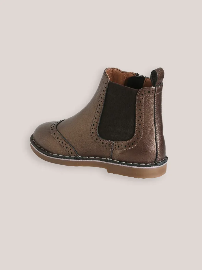 Girls Cyrillus Shoes Leather Ankle Boots With PucnhHole Toe Mordore
