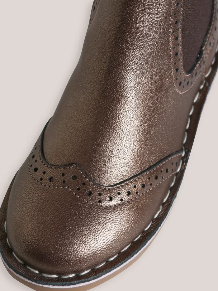 Girls Cyrillus Shoes Leather Ankle Boots With PucnhHole Toe Mordore