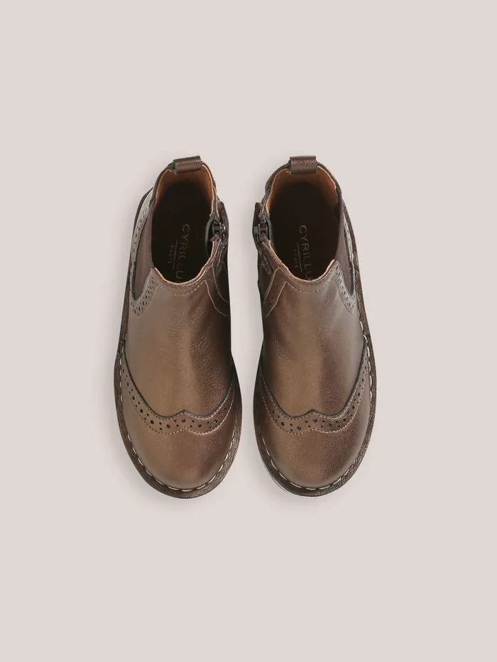 Girls Cyrillus Shoes Leather Ankle Boots With PucnhHole Toe Mordore