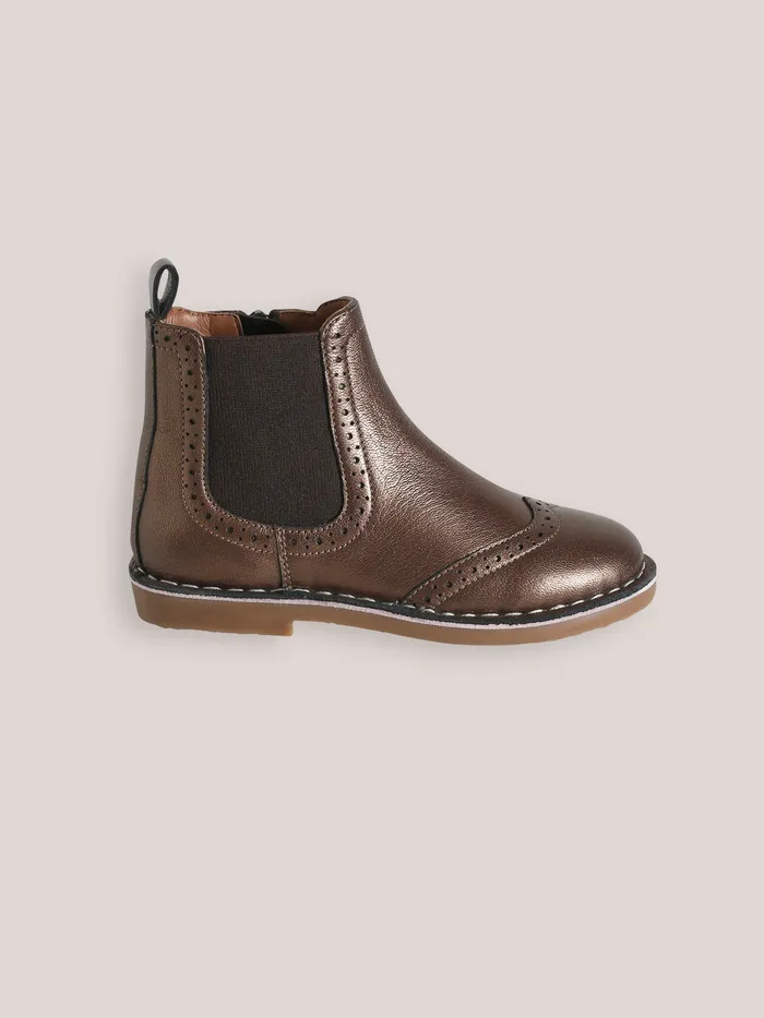 Girls Cyrillus Shoes Leather Ankle Boots With PucnhHole Toe Mordore