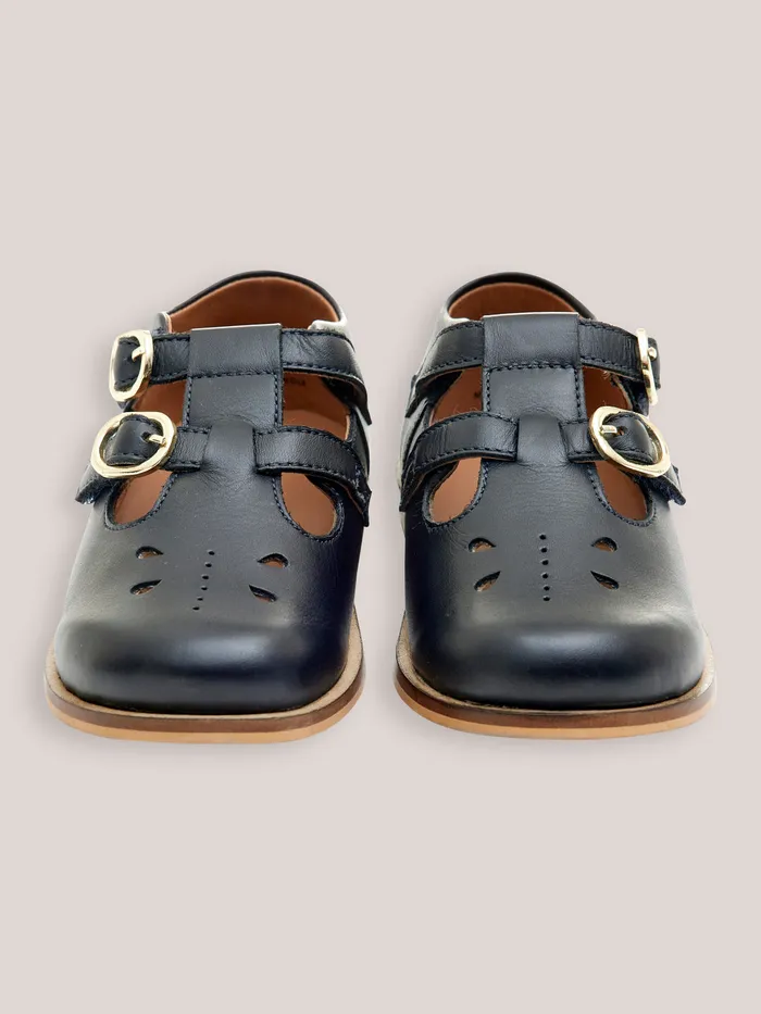 Girls Cyrillus Shoes Leather TBar Shoes With Buckle Marine