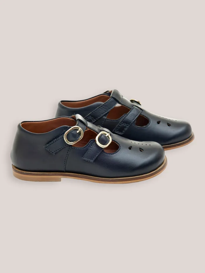 Girls Cyrillus Shoes Leather TBar Shoes With Buckle Marine
