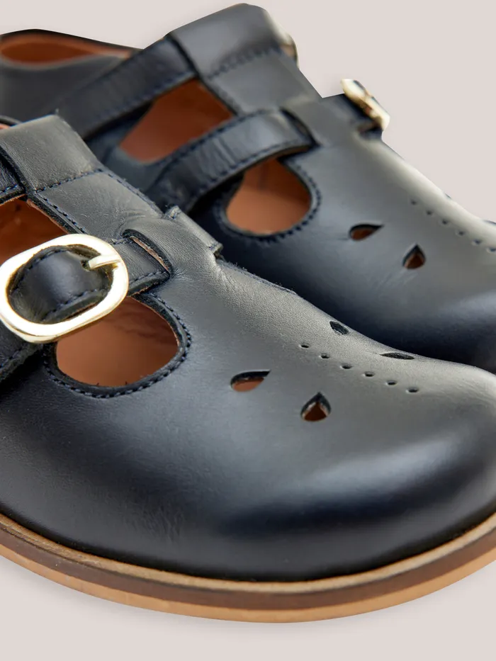Girls Cyrillus Shoes Leather TBar Shoes With Buckle Marine
