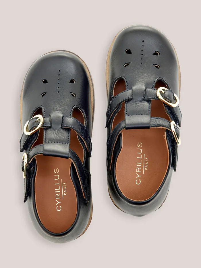 Girls Cyrillus Shoes Leather TBar Shoes With Buckle Marine