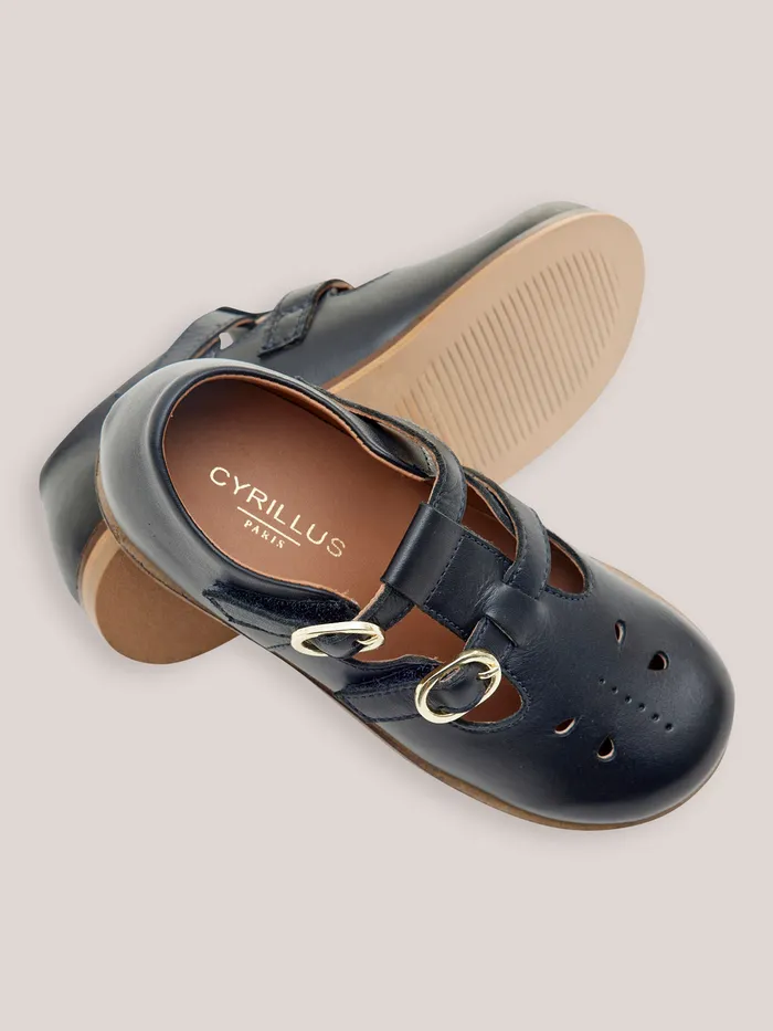 Girls Cyrillus Shoes Leather TBar Shoes With Buckle Marine