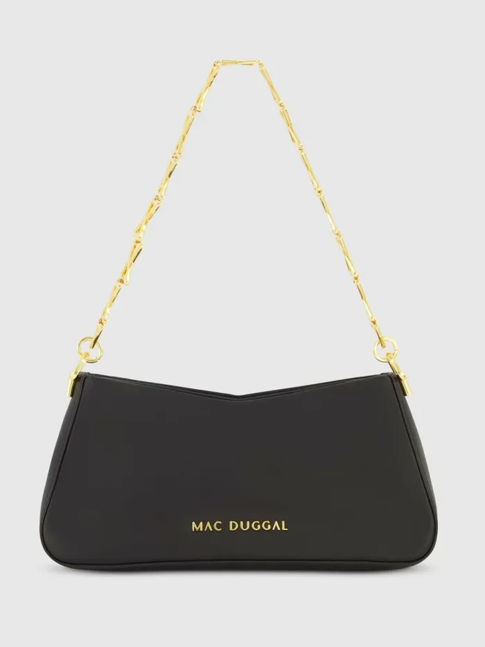 Gold Strap Small Black Nappa Leather Shoulder Bag 8211 FINAL SALE Black Shoulder Bags Mac Duggal Women