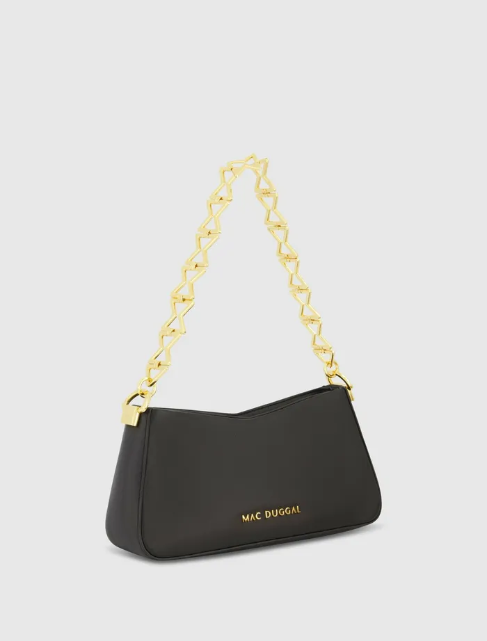 Gold Strap Small Black Nappa Leather Shoulder Bag 8211 FINAL SALE Black Shoulder Bags Mac Duggal Women