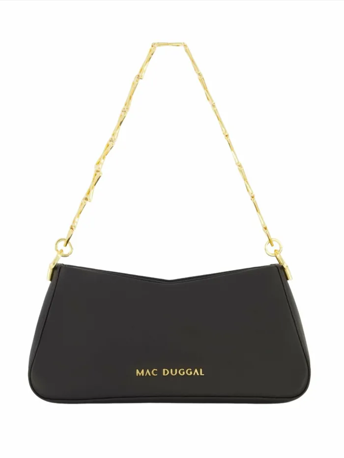 Gold Strap Small Black Nappa Leather Shoulder Bag 8211 FINAL SALE Black Shoulder Bags Mac Duggal Women
