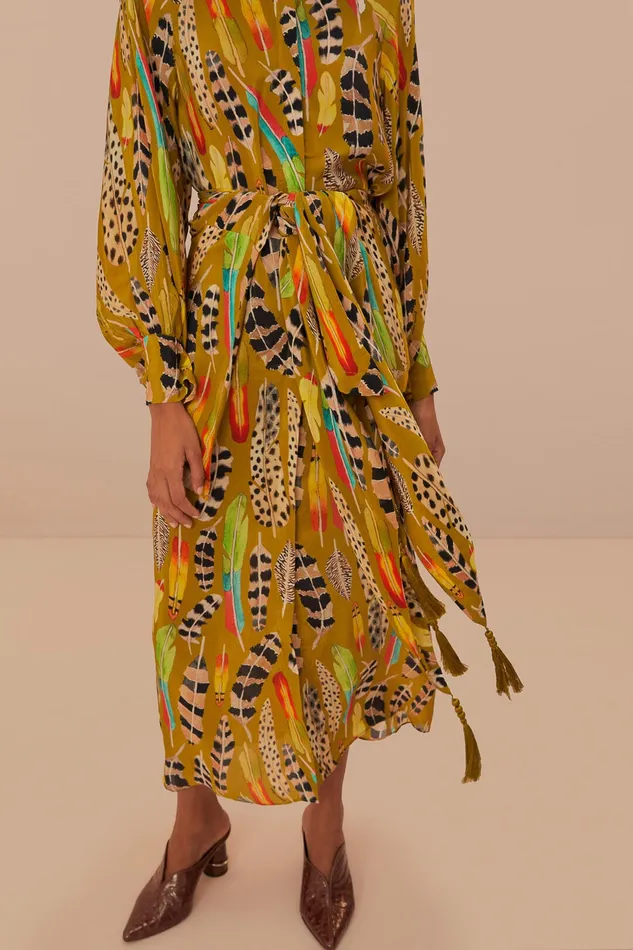 Green Amazon Feathers Midi Dress Women Farm Rio Midi Dresses