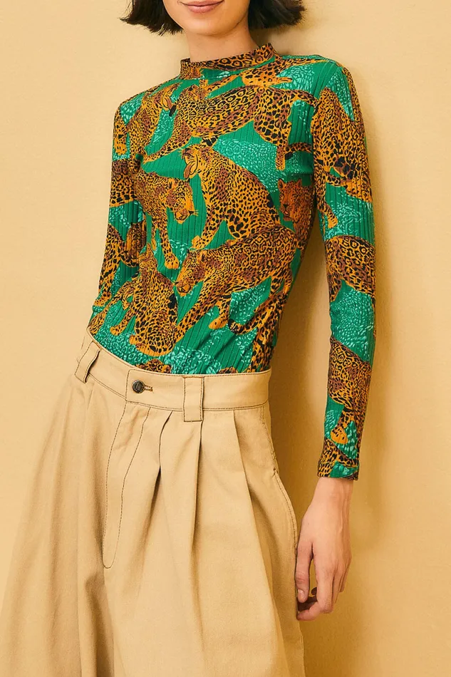 Green Artsy Leopards Organic Cotton Bodysuit Women Farm Rio Bodysuits