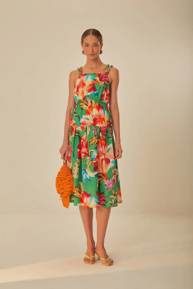Green Tropicart Sleeveless Midi Dress Women Farm Rio Midi Dresses