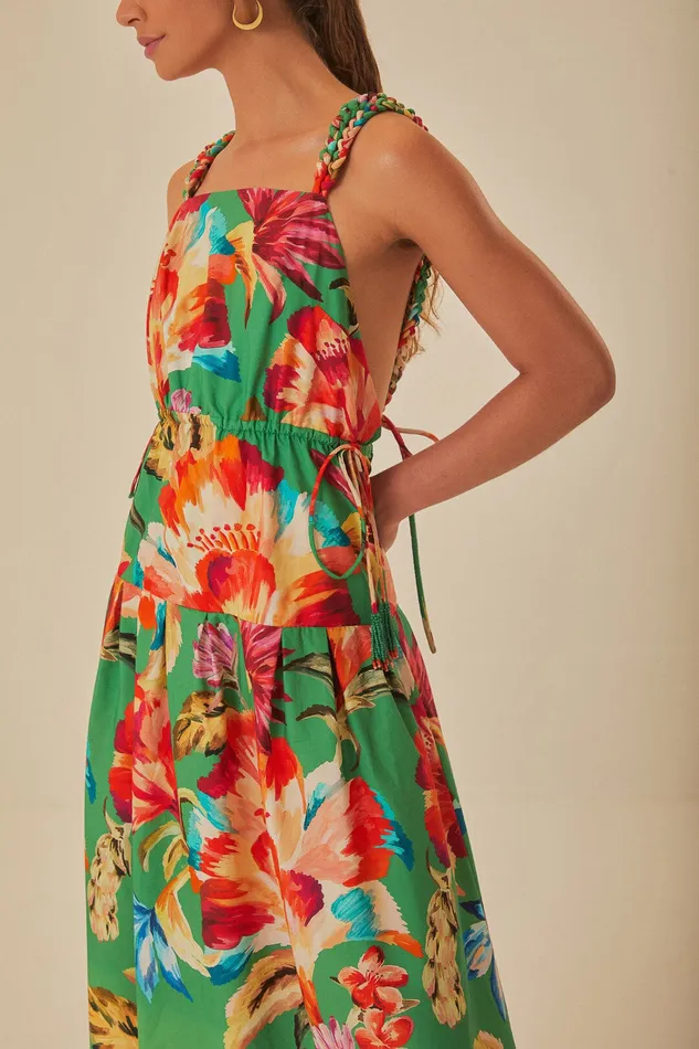Green Tropicart Sleeveless Midi Dress Women Farm Rio Midi Dresses