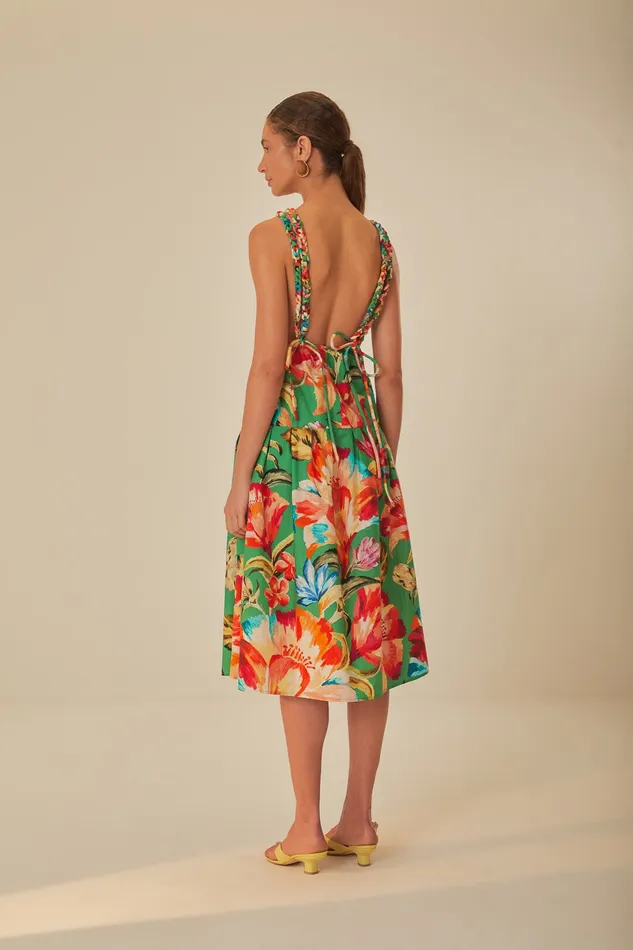 Green Tropicart Sleeveless Midi Dress Women Farm Rio Midi Dresses