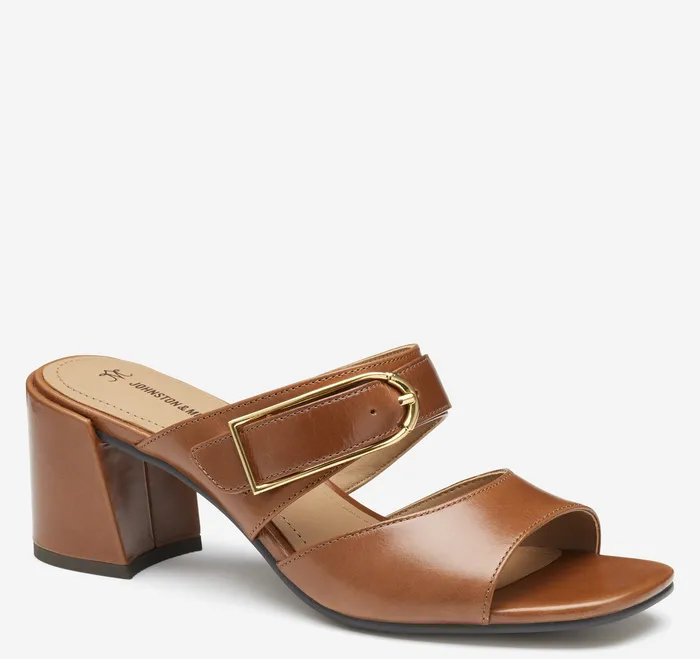 Heels and Platform Wedges Johnston and Murphy Women Everly Buckle Slide Cognac Calfskin