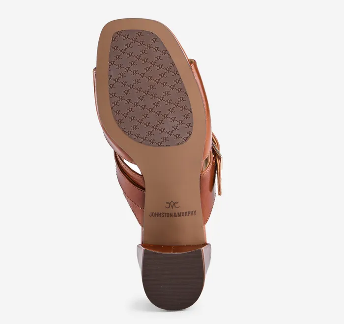 Heels and Platform Wedges Johnston and Murphy Women Everly Buckle Slide Cognac Calfskin