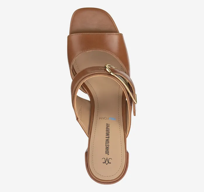 Heels and Platform Wedges Johnston and Murphy Women Everly Buckle Slide Cognac Calfskin