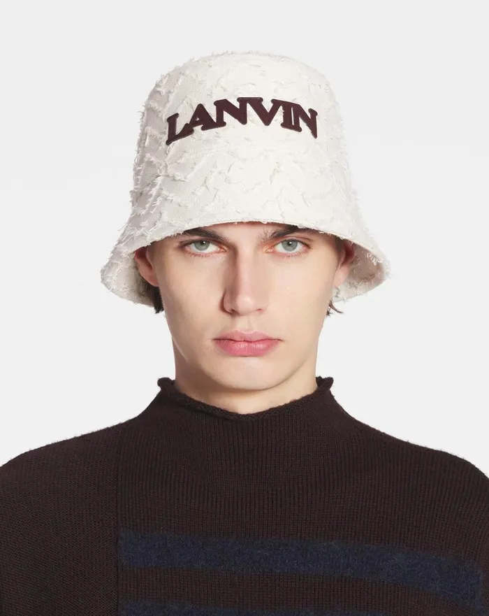 Herringbone Motif Lanvin Bucket Hat Light Beigeburgundy Men Lanvin Hats