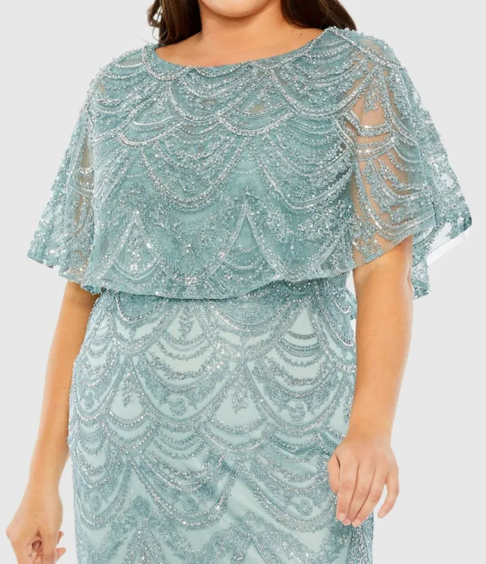 High Neck Embellished Column Dress With Cape Plus Size Gown Platinum Women Plus Size Dresses Mac Duggal