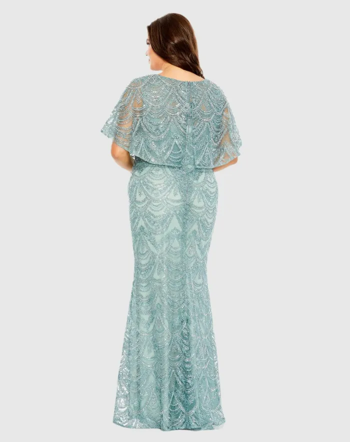 High Neck Embellished Column Dress With Cape Plus Size Gown Platinum Women Plus Size Dresses Mac Duggal