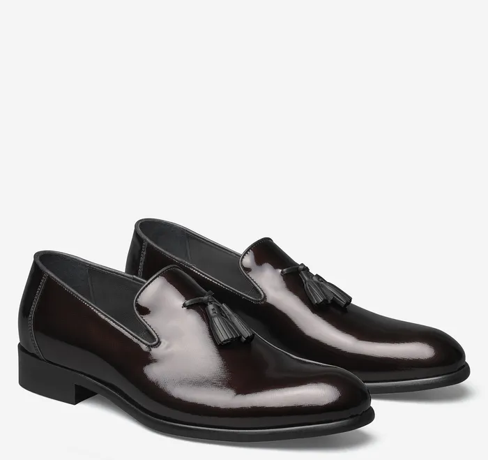 Highland Tassel SlipOn Loafer Burgundy Italian Textured Patent Men SlipOns and Loafers Johnston and Murphy