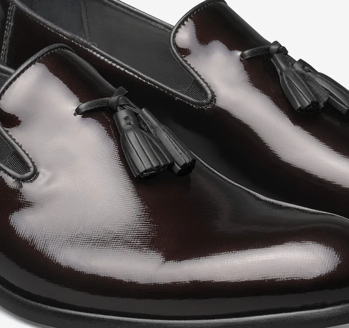 Highland Tassel SlipOn Loafer Burgundy Italian Textured Patent Men SlipOns and Loafers Johnston and Murphy