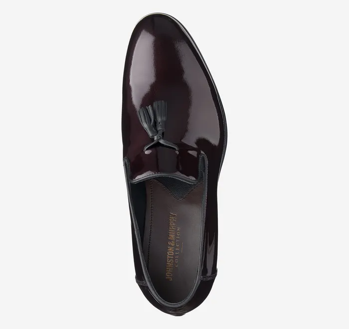 Highland Tassel SlipOn Loafer Burgundy Italian Textured Patent Men SlipOns and Loafers Johnston and Murphy