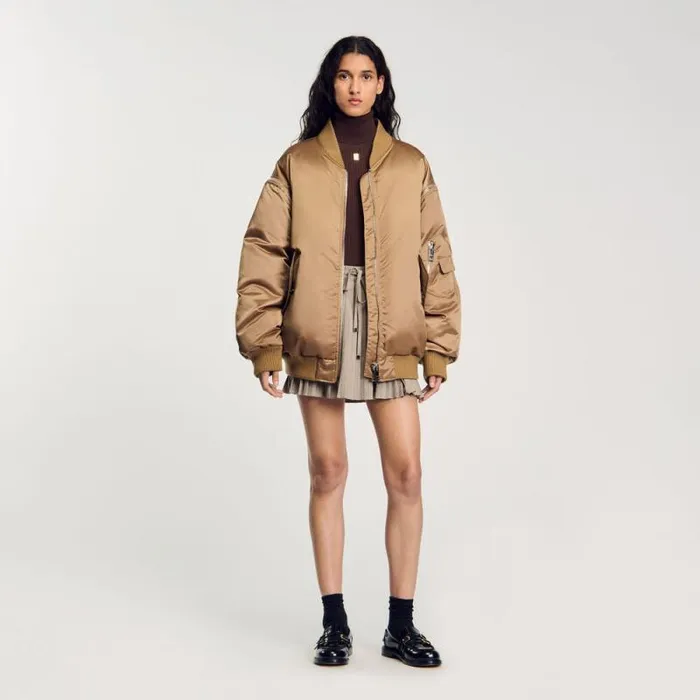 Jackets and Blazers Women SANDRO Satinlook Bomber Jacket Beige