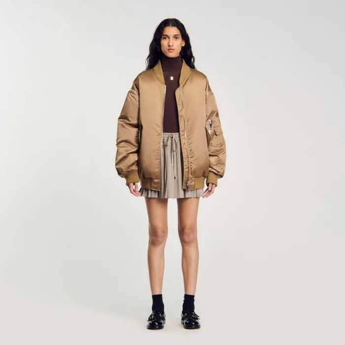 Jackets and Blazers Women SANDRO Satinlook Bomber Jacket Beige