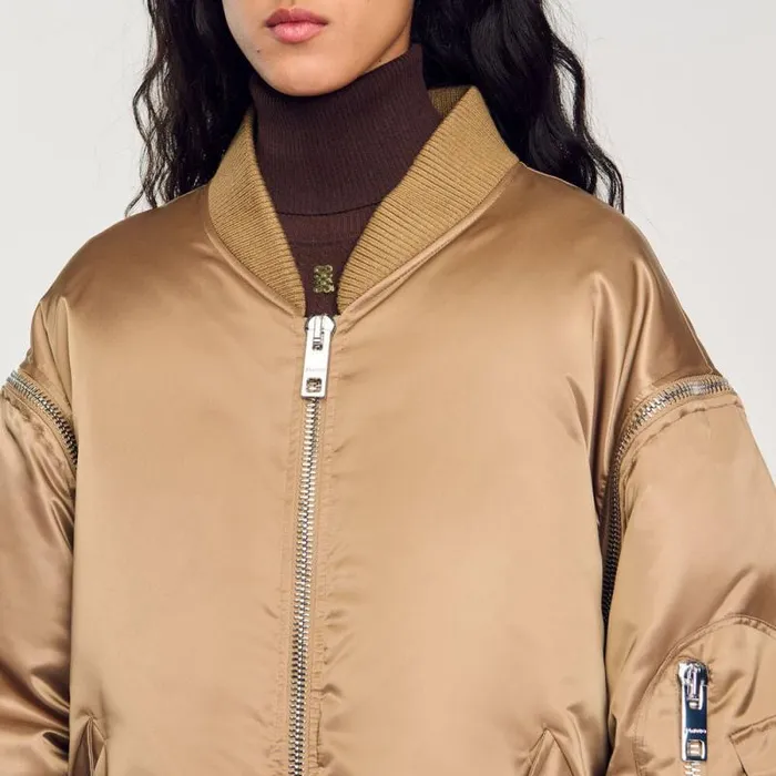 Jackets and Blazers Women SANDRO Satinlook Bomber Jacket Beige