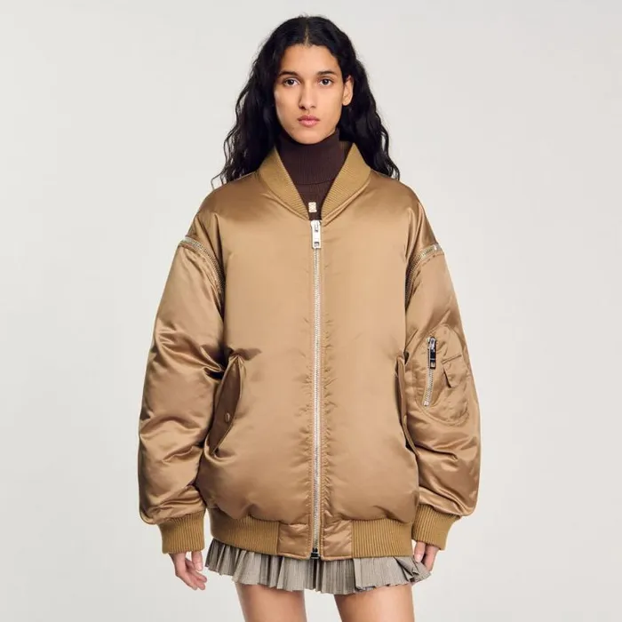 Jackets and Blazers Women SANDRO Satinlook Bomber Jacket Beige