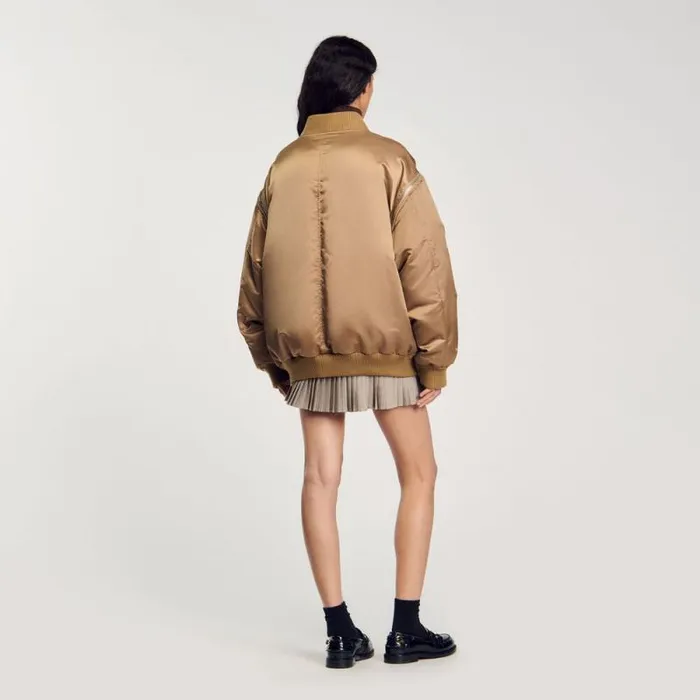 Jackets and Blazers Women SANDRO Satinlook Bomber Jacket Beige