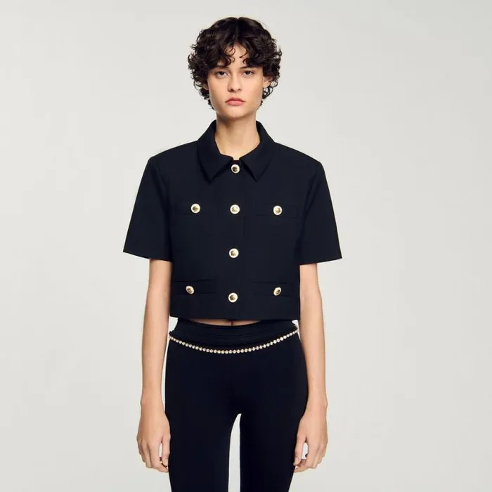 Jackets and Blazers Women SANDRO Shortsleeved Jacket Black