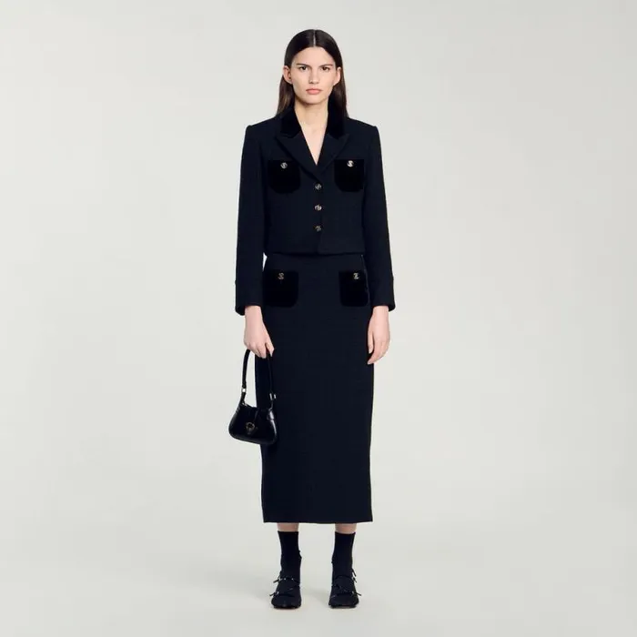 Jackets and Blazers Women SANDRO Velvet Tweed Cropped Jacket Black