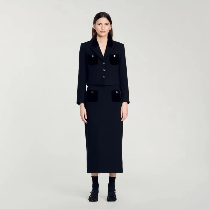 Jackets and Blazers Women SANDRO Velvet Tweed Cropped Jacket Black