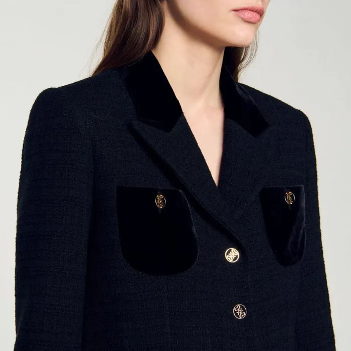Jackets and Blazers Women SANDRO Velvet Tweed Cropped Jacket Black