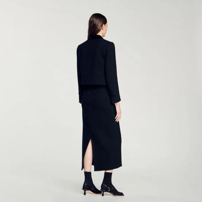 Jackets and Blazers Women SANDRO Velvet Tweed Cropped Jacket Black